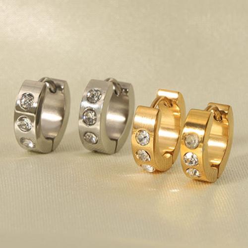 Stainless Steel Huggie Hoop Earring, 304 Stainless Steel, Vacuum Ion Plating, fashion jewelry & for woman & with rhinestone 