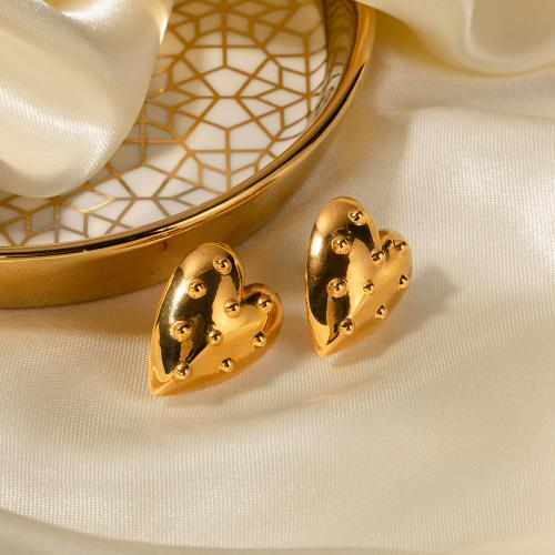 Boucle en acier inoxydable, Acier inoxydable 304, coeur, bijoux de mode & pour femme, doré Vendu par paire