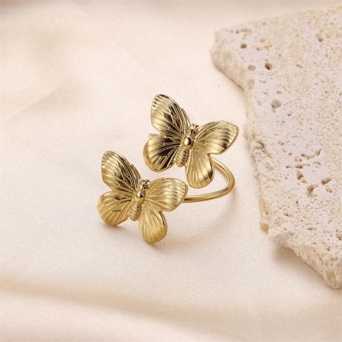 Stainless Steel Finger Ring, 304 Stainless Steel, Butterfly, fashion jewelry & for woman, golden 