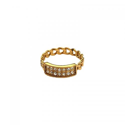 Cubic Zirconia anillo de dedo de acero inoxidable, acero inoxidable 304, 18K chapado en oro, Joyería & diverso tamaño para la opción & micro arcilla de zirconia cúbica & para mujer, dorado, Vendido por UD