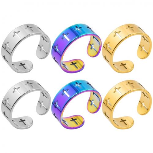 Stainless Steel Finger Ring, 304 Stainless Steel, Cross, Vacuum Ion Plating, fashion jewelry & Unisex & hollow US Ring 