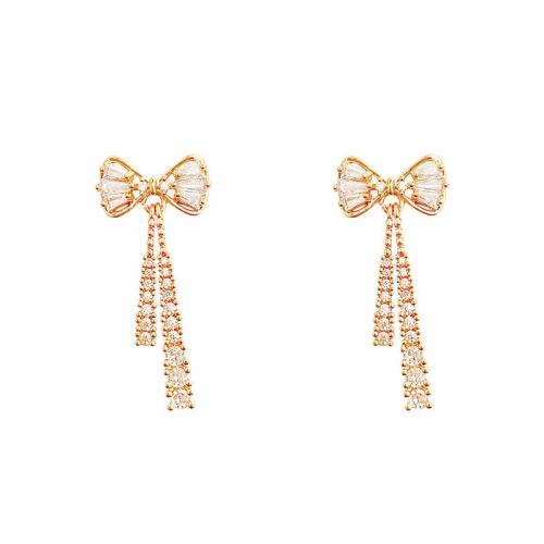 Cubic Zirconia Micro Pave Brass Earring, Bowknot, fashion jewelry & micro pave cubic zirconia & for woman, golden 