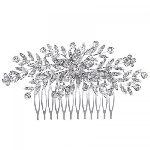 Bridal Decorative Hair Comb, Zinc Alloy, silver color plated & for woman & with rhinestone, silver color 
