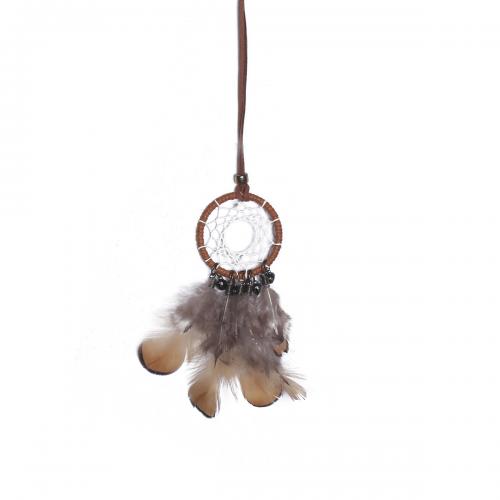 Fashion Dream Catcher, Feather, with Rattan & Nylon & Iron, handmade, for home and office, brown, 130mm 