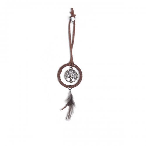 Fashion Dream Catcher, Feather, with Rattan & Nylon & Iron, Tree, handmade, for home and office, brown, 80mm 