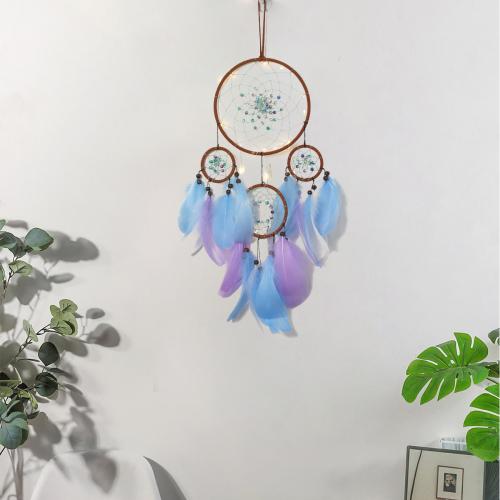 Fashion Dream Catcher, Feather, with Rattan & Nylon & Iron, handmade, for home and office, mixed colors, 450mm 