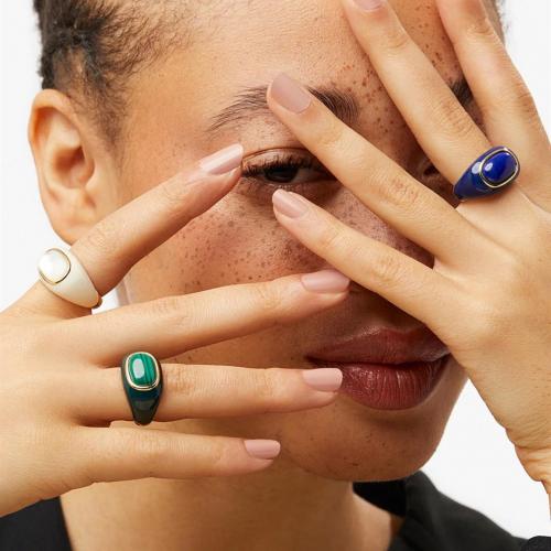 Gemstone Brass Finger Ring, with Malachite & White Shell, plated, Hidden Pendant & fashion jewelry & enamel US Ring 