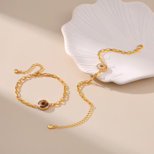 Brass Bracelets, with Shell Pearl, with 6cm extender chain, gold color plated, fashion jewelry & for woman Approx 16.5 cm 