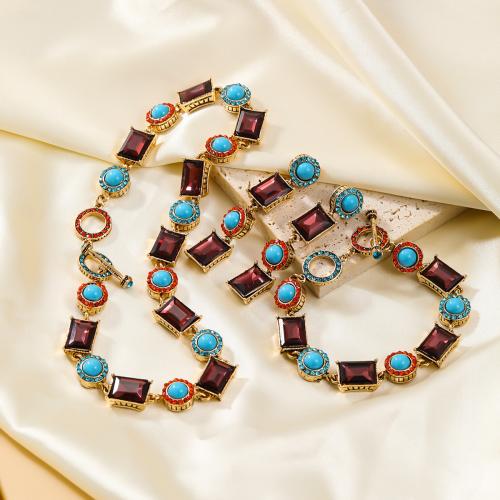 Rhinestone Zinc Alloy Jewelry Set, Stud Earring & bracelet & necklace, with acrylic rhinestone & Resin, fashion jewelry & micro pave cubic zirconia & for woman 