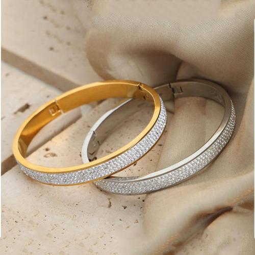 Titanium Steel Bracelet & Bangle, plated, fashion jewelry & for woman & with rhinestone Inside about 60mm about 8mm 