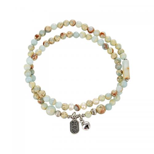Gemstone Bracelets, Brass, with Koreite & Plastic Pearl, plated, for woman, multi-colored, The size is about 35CM 