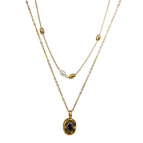 Titan Schmuck Halskette, Titanstahl, mit Kunststoff Perlen, plattiert, verschiedene Stile für Wahl & Micro pave Zirkonia & für Frau, goldfarben, verkauft von PC
