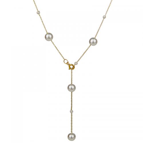 Plastik-Perlenkette, Zinklegierung, mit Kunststoff Perlen, plattiert, für Frau, goldfarben, Länge:ca. 53 cm, verkauft von PC