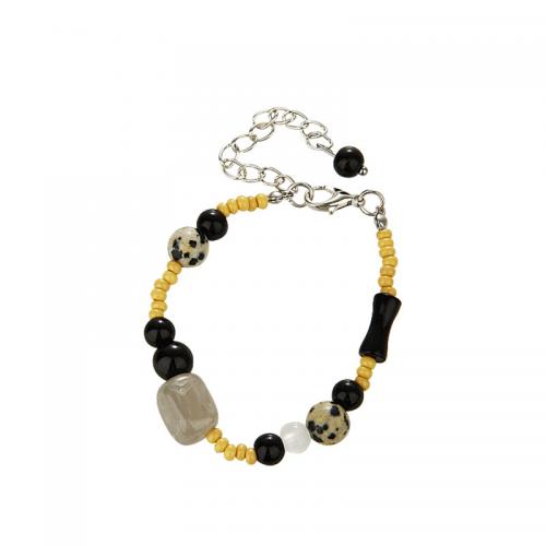 Gemstone Bracelets, Zinc Alloy, with Natural Stone & Porcelain & Plastic, with 5CM extender chain, plated, Unisex, multi-colored Approx 14 cm 