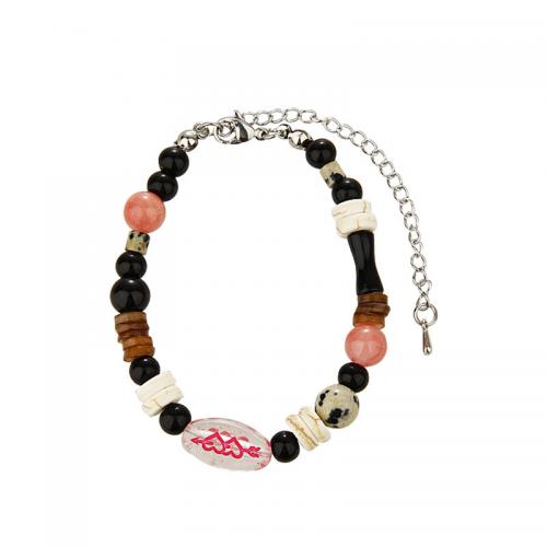 Gemstone Bracelets, Zinc Alloy, with Natural Stone & Shell & Acrylic, with 7CM extender chain, plated, Unisex Approx 17 cm 