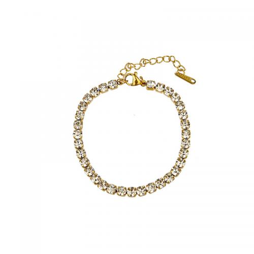 Titanium Steel Bracelet & Bangle, with 5CM extender chain, plated, micro pave cubic zirconia & for woman, golden Approx 15 cm 