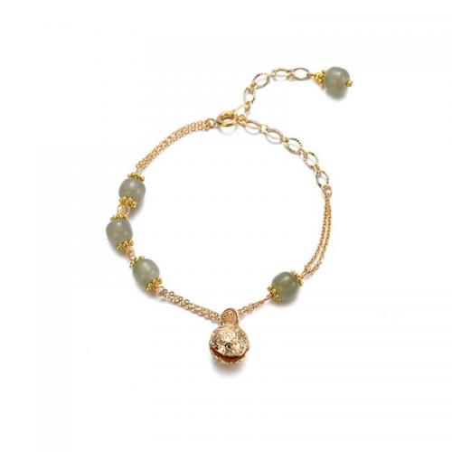 Zinc Alloy Bracelet, with Hetian Jade, with 2.76inch extender chain, gold color plated, folk style & for woman Approx 6.3 Inch 