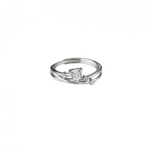 925 пробы Манжеты палец кольцо, Сердце, покрытый платиной, инкрустированное микро кубического циркония & Женский, размер:6, продается PC