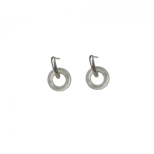 925 Sterling Silver Drop Earring, with White Shell, Donut, platinum plated, for woman & hollow 