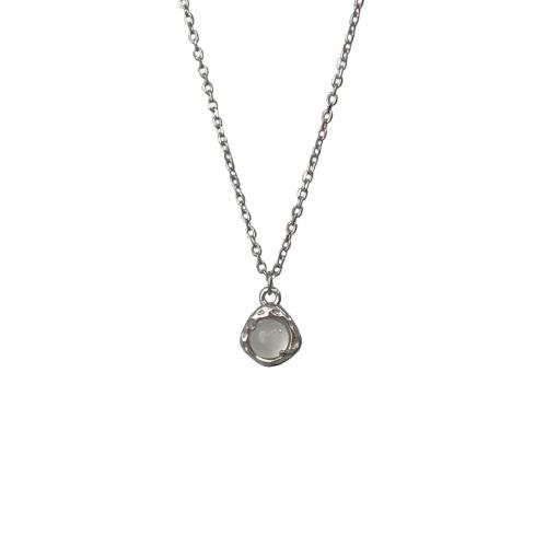 Argent sterling 925 collier, avec blanc calcédoine, avec 2inch chaînes de rallonge, Motif géométrique, Plaqué de platine, Chaîne transversale & pour femme Environ 15.7 pouce, Vendu par PC