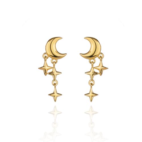925 Sterling Silver Drop Earring, Moon and Star, plated, fashion jewelry & for woman 