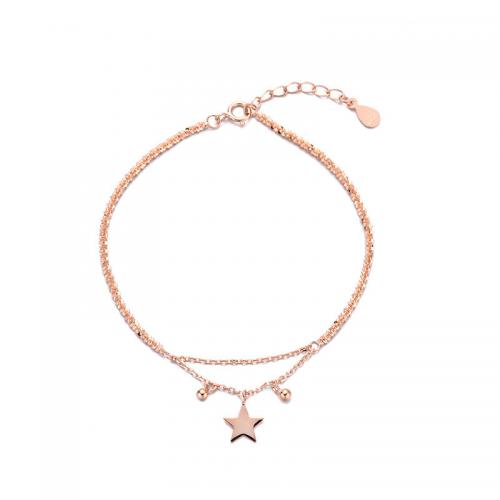 925 Sterling Silver Bracelet, with 1.2inch extender chain, Star, plated, Double Layer & for woman Approx 6.7 Inch 