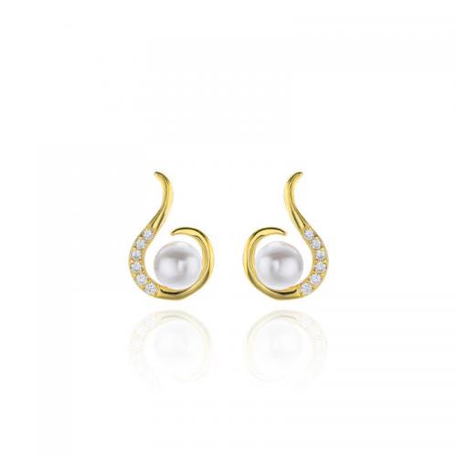 925 Sterling Silver Stud Earring, with Shell Pearl, plated, micro pave cubic zirconia & for woman 