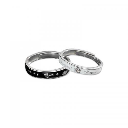 925 Sterling Silver Couple Ring, platinum plated & epoxy gel & for couple, US Ring .5-9 
