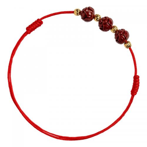 Cinnabar Anklet, with Polyester Cord & Zinc Alloy, Lotus, vintage & adjustable & for woman Inner Approx 135mm 