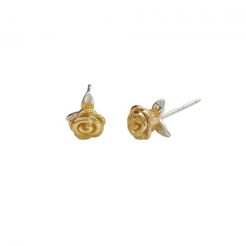 925 Sterling Silver Stud Earring, Rose, plated, fashion jewelry & for woman 