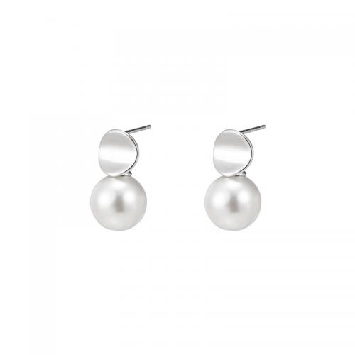 925 Sterling Silver Stud Earring, with Glass Pearl, Geometrical Pattern, platinum plated, fashion jewelry & for woman 