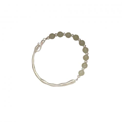 925 Sterling Silver Bracelet, with Hetian Jade, vintage & for woman, silver color Approx 5.9 Inch 