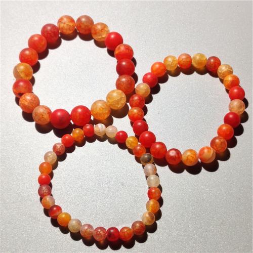 Dragon Veins Agate Bracelets, Round, fashion jewelry & Unisex & frosted, orange Approx 18 cm 