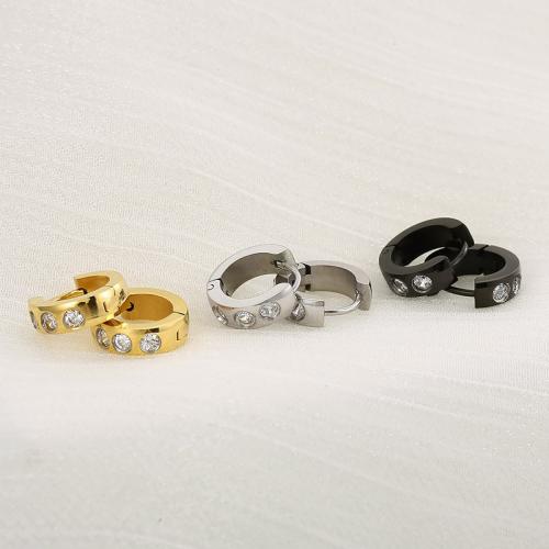 Stainless Steel Huggie Hoop Earring, 304 Stainless Steel, Vacuum Ion Plating, fashion jewelry & Unisex & with rhinestone 