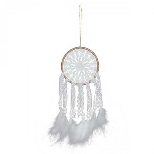 Fashion Dream Catcher, Lace, with Linen & Feather & Iron, handmade, for home and office, white, 310mm 