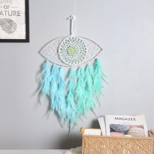 Fashion Dream Catcher, Feather, with Nylon & Iron, Evil Eye, handmade, for home and office, mixed colors, 570mm 