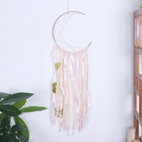 Fashion Dream Catcher, Feather, with Lace & Nylon & Iron, Moon, handmade, for home and office, mixed colors, 600mm 