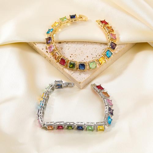 Cubic Zirconia Micro Pave Brass Bracelet, Square, fashion jewelry & micro pave cubic zirconia & for woman Approx 18.6 cm 
