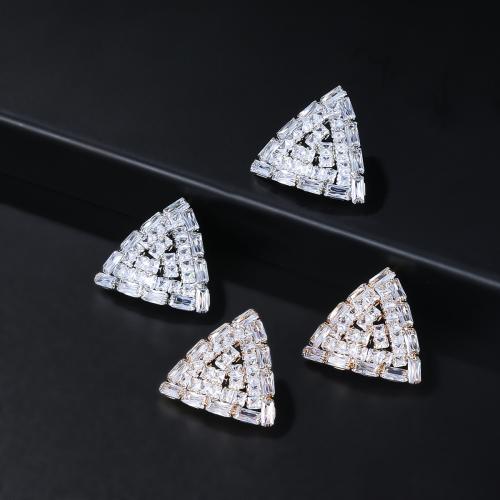 Cubic Zirconia Micro Pave Brass Earring, Triangle, fashion jewelry & micro pave cubic zirconia & for woman 