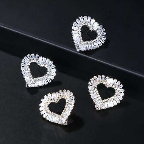 Cubic Zirconia Micro Pave Brass Earring, Heart, fashion jewelry & micro pave cubic zirconia & for woman & hollow 