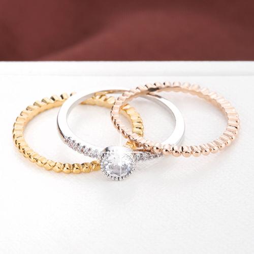 Brass Ring Set, plated, three pieces & micro pave cubic zirconia & for woman 