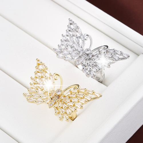 Cubic Zirconia Micro Pave Brass Finger Ring, Butterfly, plated, fashion jewelry & micro pave cubic zirconia & for woman 
