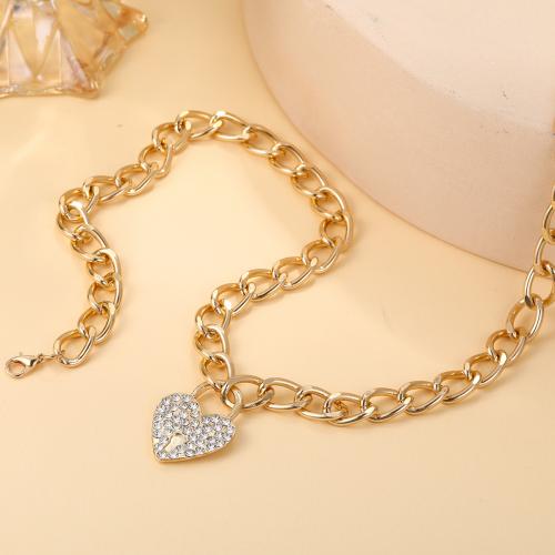 Zinc Alloy Sweater Chain Necklace, with Glass Rhinestone, with 7.5cm extender chain, Heart, fashion jewelry & for woman, gold Approx 57.3 cm 