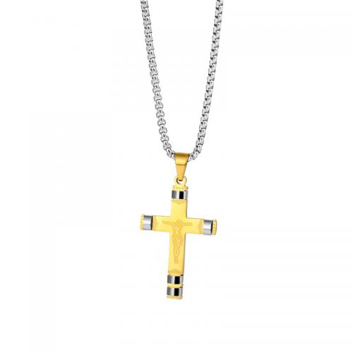 Stainless Steel Jewelry Necklace, 304 Stainless Steel, Cross, polished, Unisex Pendant -28 * 51 mm Approx 50 cm 