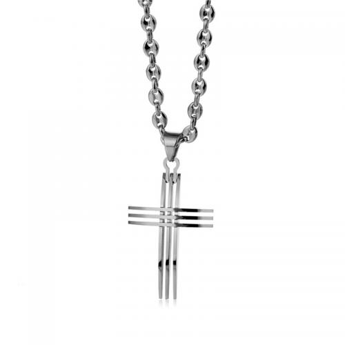 Stainless Steel Jewelry Necklace, 304 Stainless Steel, Cross, polished, Unisex Pendant -34*65mm Approx 50 cm 