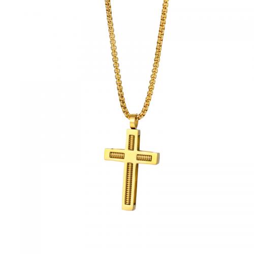 Stainless Steel Jewelry Necklace, 304 Stainless Steel, Cross, polished, Unisex Pendant -27 * 48 mm Approx 50 cm 