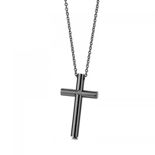 Cubic Zirconia Stainless Steel Necklace, 304 Stainless Steel, with 5CM extender chain, Cross, polished, Unisex & micro pave cubic zirconia Approx 45 cm 