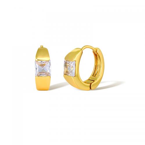 Circón cúbico latón pendiente, metal, chapado en oro real, micro arcilla de zirconia cúbica & para mujer, dorado, Vendido por Par