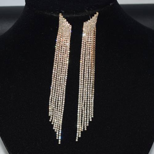 Fashion Fringe Earrings, Brass, gold color plated, fashion jewelry & for woman & with rhinestone, golden 