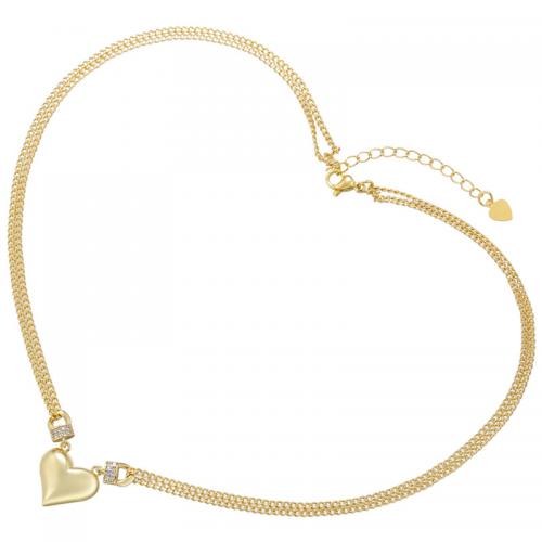 Cubic Zircon Micro Pave Brass Necklace, Heart, fashion jewelry & micro pave cubic zirconia & for woman Approx 16.38 Inch 